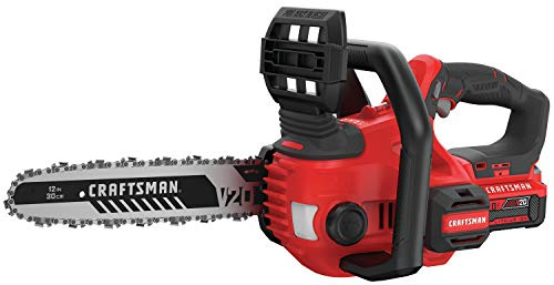 CRAFTSMAN V20 Cordless Chainsaw, 12-Inch Electric Chainsaw, Battery Powered, Battery and Charger Included (CMCCS620M1)
