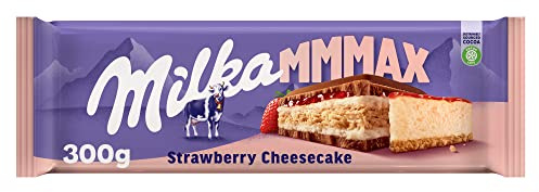 Milka MMMAX Tableta Grande de Chocolate Leche y Tarta de Queso, 300g | Tableta grande Milka de chocolate con leche, fresa, galleta y tarta de queso, para disfrutar en cualquier momento del día