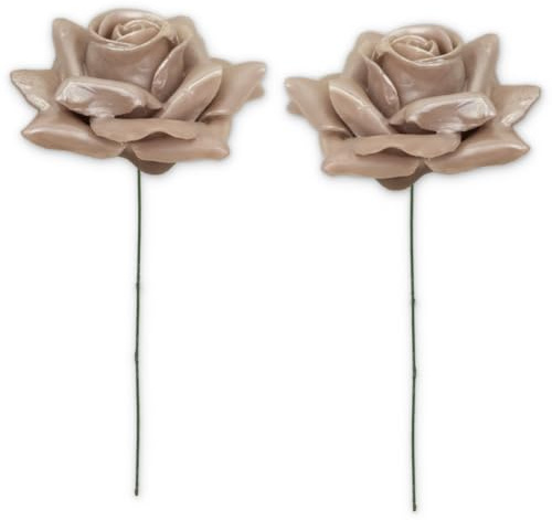 Kunstrosen-Blüten mit Stiel als künstliche Deko-Rosen aus Wachs - 2 perlmutt Rosenblüten wie echt für Blumengestecke Blumen-Dekoration - Wachsrosen als Kunstrosen Friedhof Grabschmuck