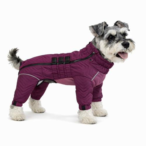 Warm Dog Coat Double Layers Dog Vest, 4 Legs Covered Windproof Waterproof Reflective, Purple S, M, L