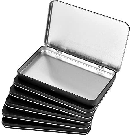 Elesunory 6 Pcs Metal Rectangular Hinged Tin Boxes with Lid, Mini Portable Empty Box Container, Small Black Tin with Lid for Home or Outdoor Active Storage (Black)
