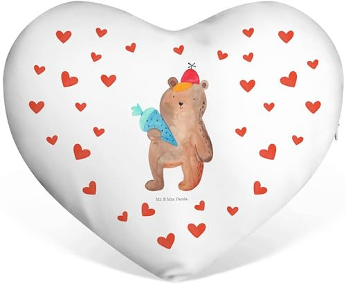 Mr. & Mrs. Panda Herzkissen Bär Schultüte - Geschenk, Liebeskissen, Einschulung, Jahrestag, Schulbeginn, Schulanfang, Herz Kissen, Erster Schultag, Valentinstag, Verlobung, Grundschule, Teddy