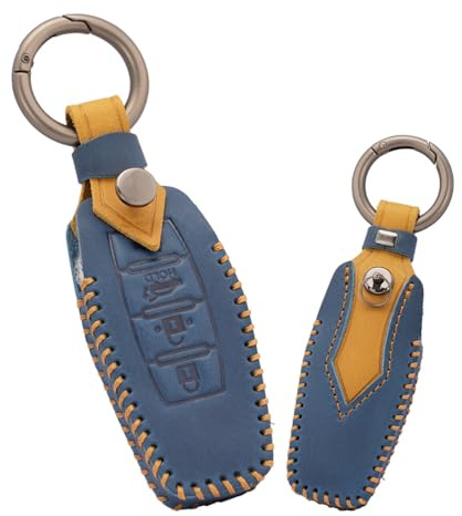 ontto Key Fob Cover Keyring for Mitsubishi Outlander 2021 2022 2023 2024 Leather Remote Key Case Accessories keyless entry key holder key shell bag keychain protection 4 buttons Blue