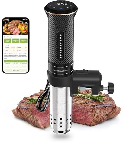 KitchenBoss Sous Vide Roner WiFi：Cocina Baja Temperatura Inmersión a Prueba de Agua IPX7 Circuladores Control de APP y Temperatura de Precisión, LED Display, Silencioso, 1100W 40℃-90℃