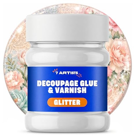 7 Artists Vernis Colle Transparent Découpage Effet Pailleté 230 ml – Vernis Colle pour Serviette en Papier, Papier Decoupage | Vitrificateur pour Découpage Bois, Verre, Céramique, Loisirs Créatifs