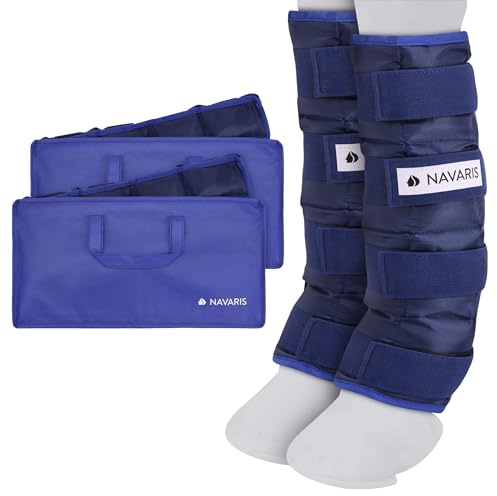 Navaris Borsa Ghiaccio Ginocchio - Set da 2 Impacchi - Gel Ghiaccio da Freezer Riutilizzabile per Cavalli - per Caviglia Gambe - con 2 Borse Trasporto - Facile da Applicare - Blu