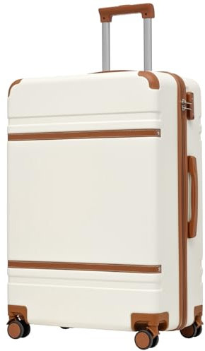 COOLIFE Koffer, Reisekoffer mit TSA-Schloss Teleskopgriff und 4 Zwillingsrollen, Rollkoffer für Reisen und Geschäftsreisen (Weiß/Braun, Großer Koffer)