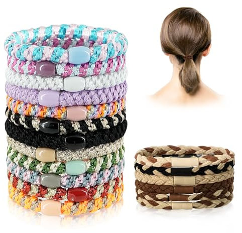 Haargummi, 17 Stück Elastische Haargummis Ohne Metall Haargummi Geflochten Boho Armbänder für Damen Mädchen für Dünnes/Dickes/Mittleres/Langes Haar(Lila-Mehrfarbig)