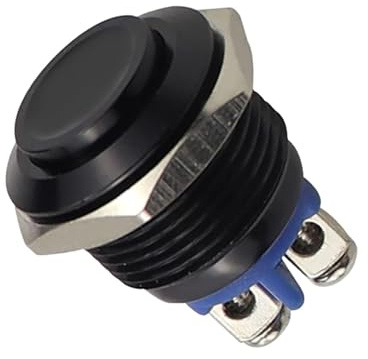 GVSS 1 Pièce Boutons Poussoirs 220V Momentanés 16mm, Interrupteur Poussoir Rond en Métal Étanche,Bouton de Démarrage Rond Auto Réinitialisation,Commutateurs à Boutons Poussoirs Momentanés,Noir