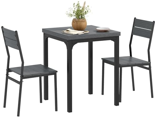 HOMCOM 3 Pieces Modern Dining Table Set for 2 Space Saving Grey Wood Effect