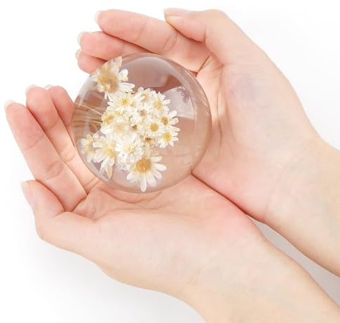 CAIRIAC Crystal Daisy Glass Ball, Real Paperweight Specimen Ball Home Office Decor, Resin Daisy Globe for Anniversary Christmas Birthday Wedding Gift (68mm)