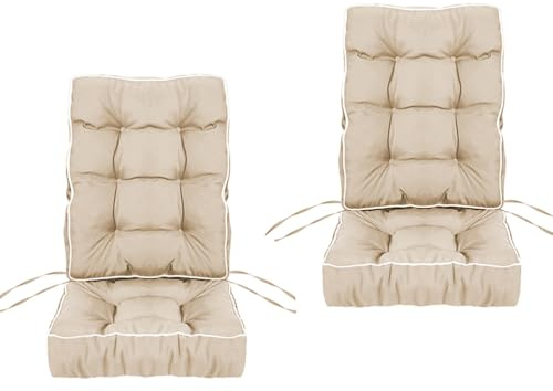Hochlehner auflagen 2er set 10cm dicke, Wasserdicht Gartenstuhlauflagen mit Bänder sitzauflagen gartenmöbel 50x50cm, Komfort Sitzkissen Stuhlkissen Polsterauflagen Outdoor & Indoor ,Beige,40x40x40cm