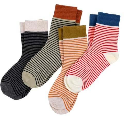 Ouligay 4 Paia di Calzini da Donna 39-42 Cotone Colorati Sportsocken Calzini Traspiranti Tennis Socks Retro Crew Socks da Donna Motivo a Strisce Calzini da Donna Calzini di Cotone Calzini da Corsa per