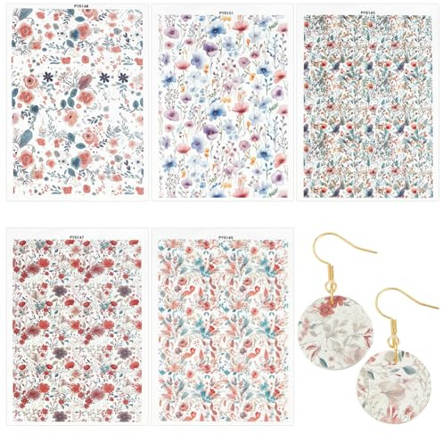 UNICRAFTALE 5 Stk Ton-Transferpapier Blumenmuster für DIY Polymer-Ton | 5 Stile,Wassertransferpapier für Ton,Unterglasur Transferaufkleber,Transferbogen für Tonkunst,Mosaik Kunst Zubehör