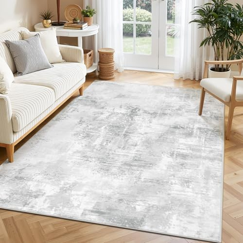 SHACOS Tappeto Salotto 200x280cm, Pelo Corto Astratto Tappeto Morbido Camera da Letto Antiscivolo e Lavabile Tappeti Moderni Soggiorno Tappeti di Zona per Salotto Cameretta Bambino, Grigio Chiaro