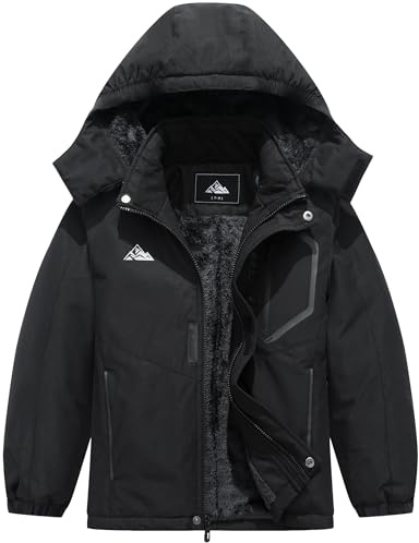 QUCOOM Kids Boy's Winter Skiing Snow Jacket, Black, 11-12