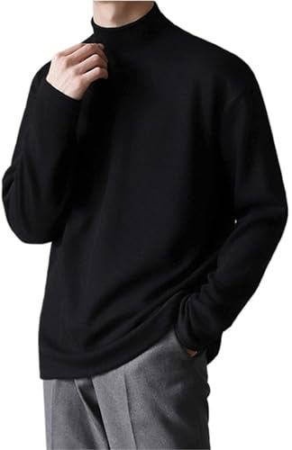 WENYOG Pull Col Roulé Homme Pull en Velours Double Face à col roulé et Bas Ample, Couleur Unie décontractée(Black,XL)
