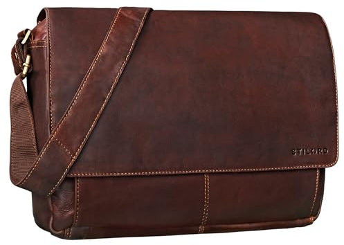 STILORD Como Vintage Umhängetasche Herren Leder Messenger Bag Business Laptoptasche 15,6 Zoll Herren Unitasche Echtleder Schultasche für Büro & Alltag Farbe:schwarz