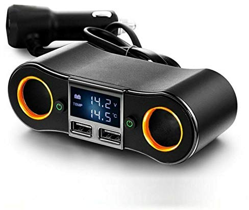 MASO Multiprise USB Rallonge Allume Cigare 12V et 24V Adaptateur Chargeur Voiture Camion Bateau avec Double Prises Allumes-Cigare, 2 Ports USB, Interrupteur, Affichage LED Voltmètre