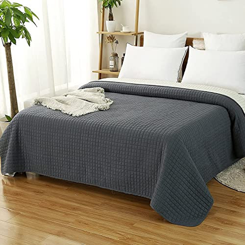 Laneetal Tagesdecke Steppdecke Bettüberwurf Patchwork Flanelle Wendedesign Kariert, Bettdecke Stepp Decke Doppelbett unterfüttert und Gesteppt, Dunkelgrau-Crème Patchwork, 220x240 cm