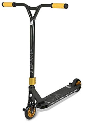 Riprail Semi Pro 1 Stunt Scooter mit Leichtmetalldeck, Leichtmetall-Kernrädern, ABEC-9-Lagern, gewindefreiem NECO-Steuersatz aus Leichtmetall, CNC-gefräster Gabel, 2 Heringen und Goldkomponenten