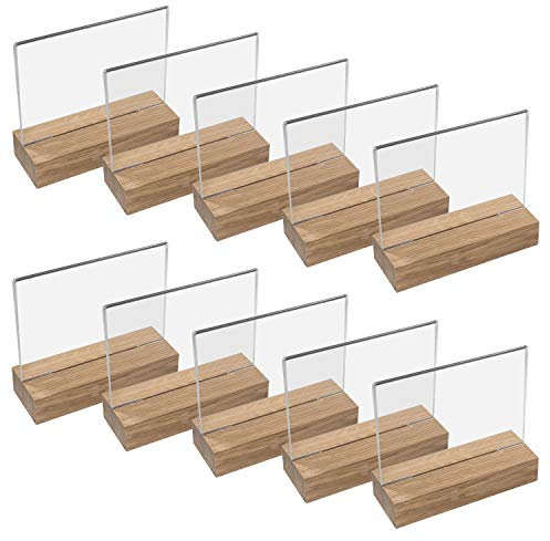HMF 46941 Soporte de Sobremesa de Acrílico con Base de Madera | 10 Piezas | DIN A6 Apaisado | Transparente