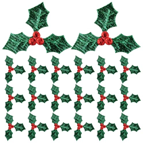 100 piezas mini adornos de bayas de acebo de triple hoja para etiqueta de de arreglo de navideña de vacaciones y fabricación de tarjetas (verde 3 cm)