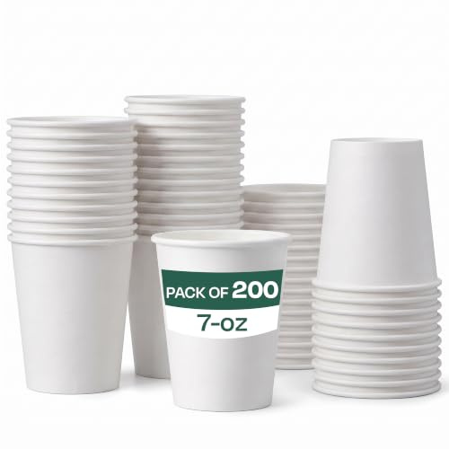 We Can Source It Ltd – Single Wall White Paper Cups 7oz – Recyclable Disposable Cups for Hot and Cold Drinks – Strong Paper Catering Cups for Home Office Cafes Events - Pack of 200