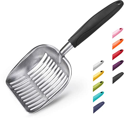 WePet Kattsandskopa, aluminiumlegeringssikt, kattunge metall skoper, djup spade, långt handtag, bajssjöftning, kattunge bajs lyftare, hållbar, kraftig, för kattlåda