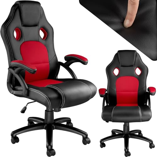 tectake® Sedia Ergonomica da Ufficio, Sedia Gaming con Ruote, Sedia Scrivania con Base Robusta, Poltrona con Imbottitura Spessa, Poltrona Gaming, Adattamento Ottimale - Nero/Rosso