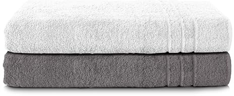 Komfortec Asciugamani 2 per Sauna 80x200 cm in 100% Cotone,470 g/m², Asciugamano Doccia Grande, Morbido, Asciugatura Rapida, Grigio antracite/Bianco