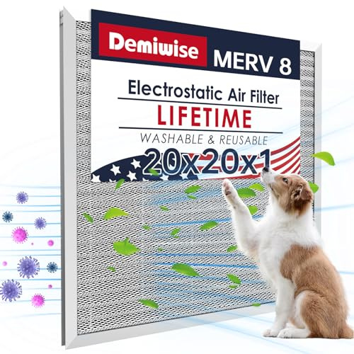 Demiwise 20 x 20 x 1 elektrostatiskt luftfilter, tvättbart och återanvändbart aluminium AC/HVAC ugnsfilter, permanent luftfilter för hemmet, varar hela livet, lätt att installera, hälsosammare hem