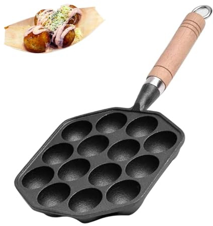 Gsycle Takoyaki Maker Pan, 14 Holes Takoyaki Pan Takoyaki Grill Pan Aebleskiver Pan Pancake Maker Nonstick Grill Pan with Wooden Handle for Takoyaki Octopus Ball Cake Pop Ebelskiver