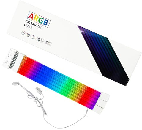 Pxyz Câble d'extension pour PC argb - RGB - 30 cm de long - Câble d'alimentation 18 AWG - Blanc argb pour boîtier de jeu d'ordinateur, 1 x 24 broches/2 x 8 broches/3 x 8 broches, 5 V 3 broches