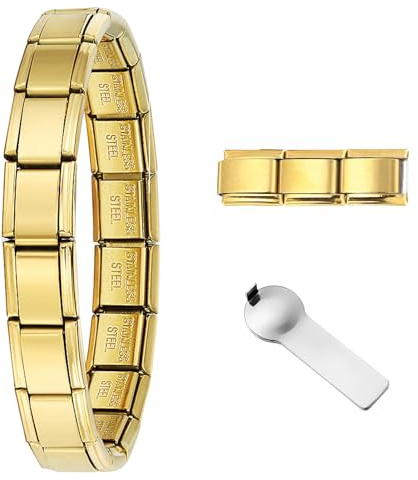 GEMOSA Italian Charm Bracelet Armband Damen Herren - Edelstahl 9mm Italienisches Modular Armband Set (18+3 Glieder, ca. 16-20cm) inkl. Öffnungs-Tool & Schmuckschatulle - DIY Personalisiertes Geschenk
