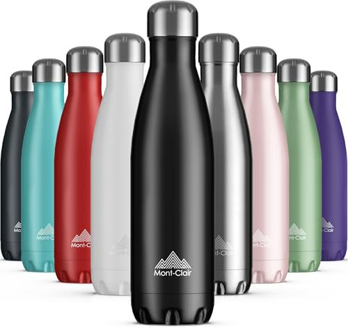 Mont-Clair Stainless Steel Water Bottle, Vacuum Insulated - BPA Free, 12h Hot & 24h Cold Drinks, Metal Water Bottle 500ml Leakproof, Ideal for Adult, Kids, Running - Black
