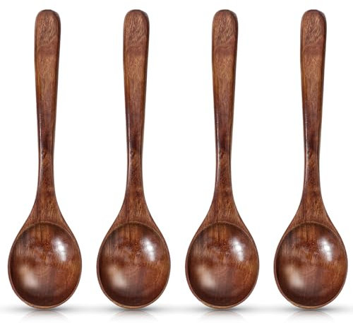 Cobee Holzlöffel Esslöffel, 4 Stück Holzsuppenlöffel 18.5cm Langen Griff Dessertlöffel Suppenlöffel Honiglöffel Holz Löffel Kaffee Tee Honig Naturholzlöffel Küchenzubehör(stil 1)