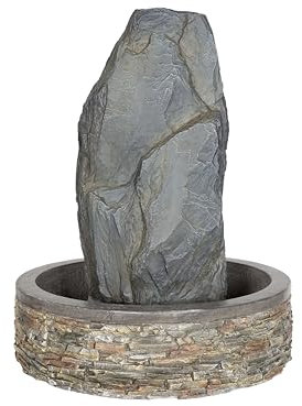 Easy Fountain Snowdonia Monolith Water Feature – Mains Powered, No Plumbing, Outdoor Garden Fountain with Recirculating Pump, Polyresin, Patio & Garden