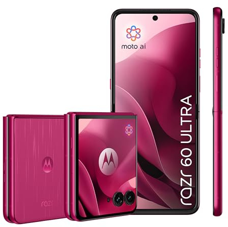 Motorola razr 60 Ultra Flip-Phone (6,96-pOLED-Display/Robustes 4,0-Außendisplay Dank Gorilla Glass Ceramic, widerstandsfähig, wassergeschützt, 50-MP-Kamera mit Moto-AI, 16/512 GB) Pantone Cabaret
