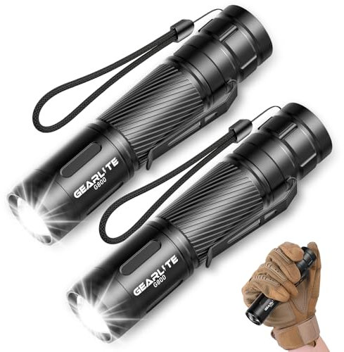 GEARLITE Torches LED Super Bright 2Pack, 2000LM LED Torch Rechargeable with 3 Lighting Modes, Long Battery Life, Waterproof Flashlight Zoomable for Power Cuts, Emergency, Camping, Hiking, Outdoor