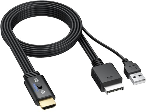 CAMWAY PS2 till HDMI-adapter, stöder 16:9/4:3 konvertering 1080P PS2 HDMI-omvandlare, plug and play, PS2 adapterkabel för PS1 PS2 spelkonsol videoomvandlarkabel