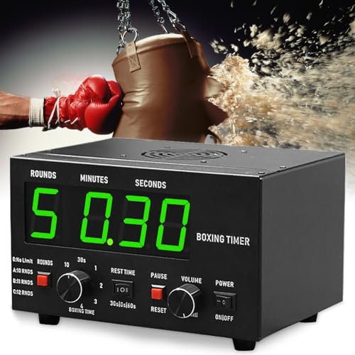 Temporizador de intervalo para entrenamiento de boxeo y artes marciales mixtas con pantalla LED, sonido ajustable y ciclos seleccionables, ideal para entrenamientos de gimnasio