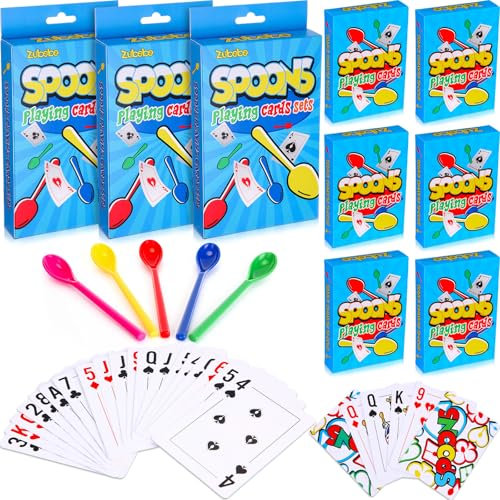 Zubebe 6 Sets Spoons Game Playing Cards Giant Spoons Classic Card Games Fun Standard Playing Poker Decks Multi Player for Adults, Family Night, Travel, Large Gatherings