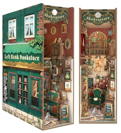 Tonecheer Kit de bricolaje Book Nook 3D puzzle para adultos, para construir casa en miniatura, casa de muñecas, kit de manualidades con regalos de luz (Left Bank)