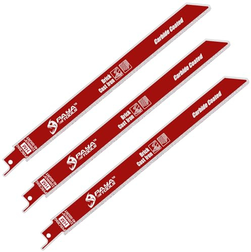 PAYA Sågblad Sågblad 3 x sticksågsblad 230 mm – 40–50 korn karbidbeläggning – Specialblad för gjutjärn och murverk – Robust uppsättning av 3 för riv- och metallarbete PYRCB9G