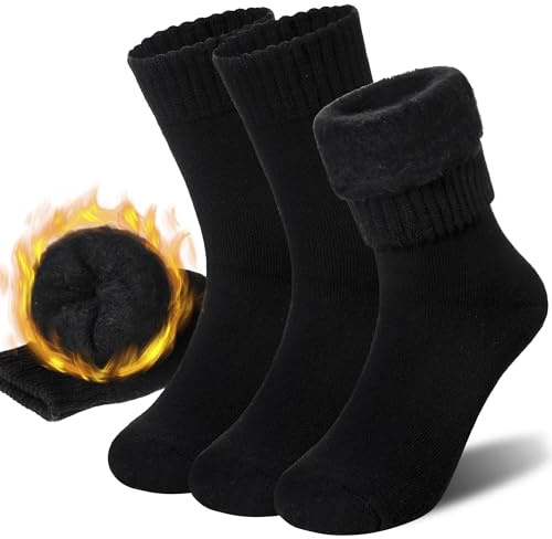 Thermal Socks For Women Extra Warm Winter Ski Thick Boot Walking Cold Weather Cosy Insulated Socks 3 Pairs (3 Pairs Black)