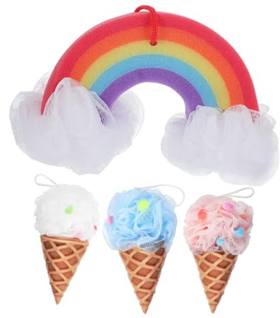 Beaupretty 4 Stück-pack Kinder Badeschwämme Eiscremeform Weicher Luffaschwamm Reichhaltiger Schaum Wiederverwendbar Tragbar Sanftes Körperpeeling Für Dusche Und Bad