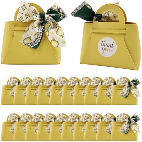 DUGYIRS 20 Pezzi Borse Regalo in Pelle PU con Nastro di Raso,Scatole Regalo Riutilizzabili per matrimoni,Compleanni,Baby shower,Caramelle (Giallo Limone)