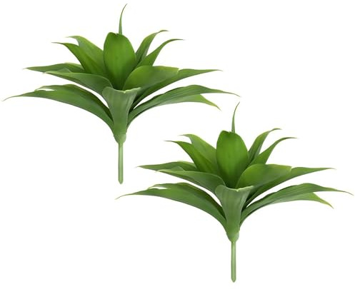 Fictory Planta de agave artificial, paquete de 2 suculentas falsas grandes, corona de espinas de 45 cm, decoración en maceta, agave verde realista para decoración de escritorio en casa y oficina