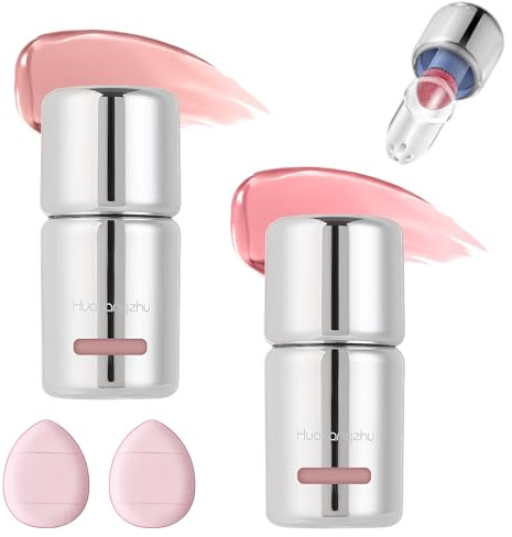 2 Stück Liquid Blush, Jelly Color Blush Flüssig Aufbaubarer, mit Klein Puderquaste, Flüssiges Rouge mit Schwammkopf, Sorgt Für Ein Weiches, Taufrisches Finish(5ml)